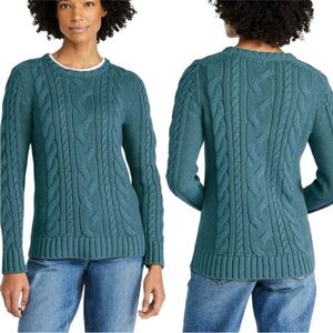 L.L. Bean Teal Double L Cable Knit Crewneck Sweater Women’s Medium